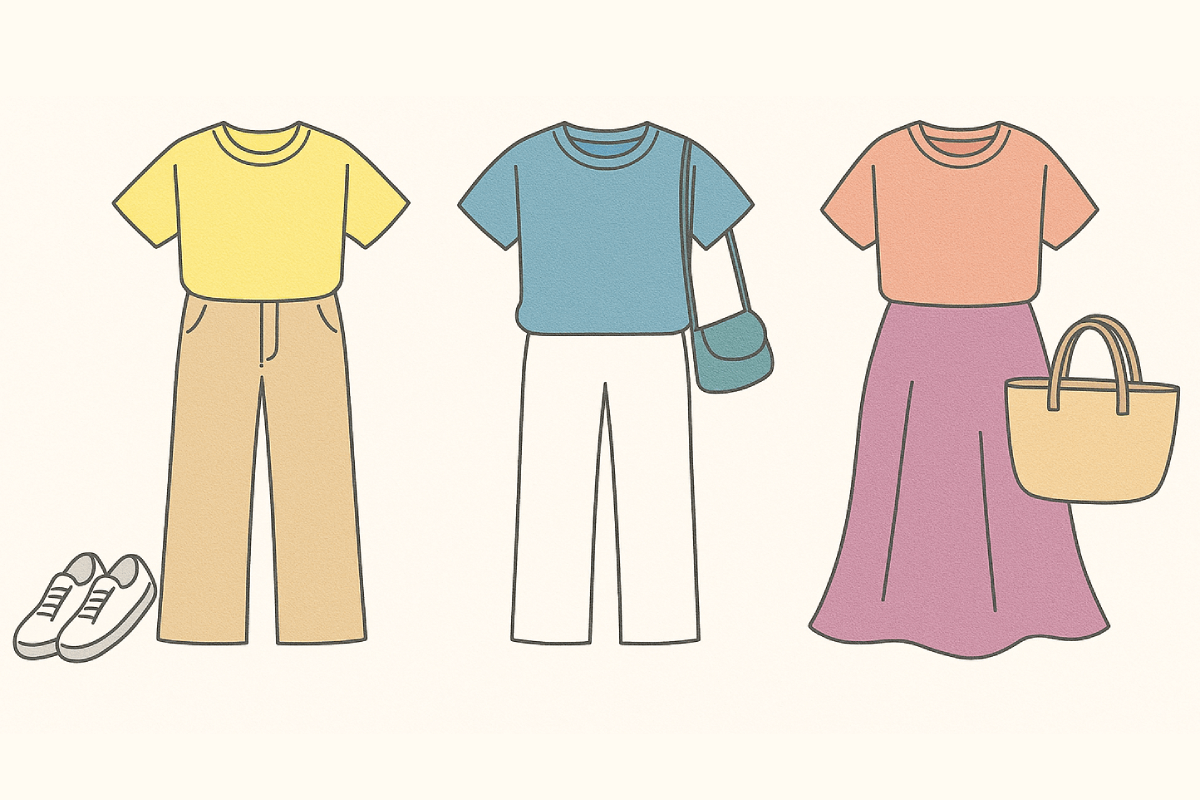 カラーでととのえるTシャツコーデ3選