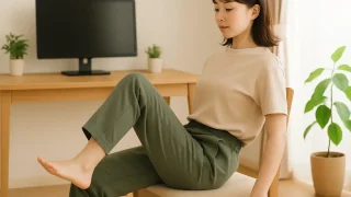 椅子に座ったままコアトレをする女性