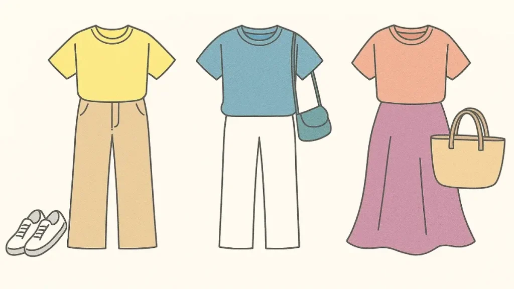 カラーでととのえるTシャツコーデ3選