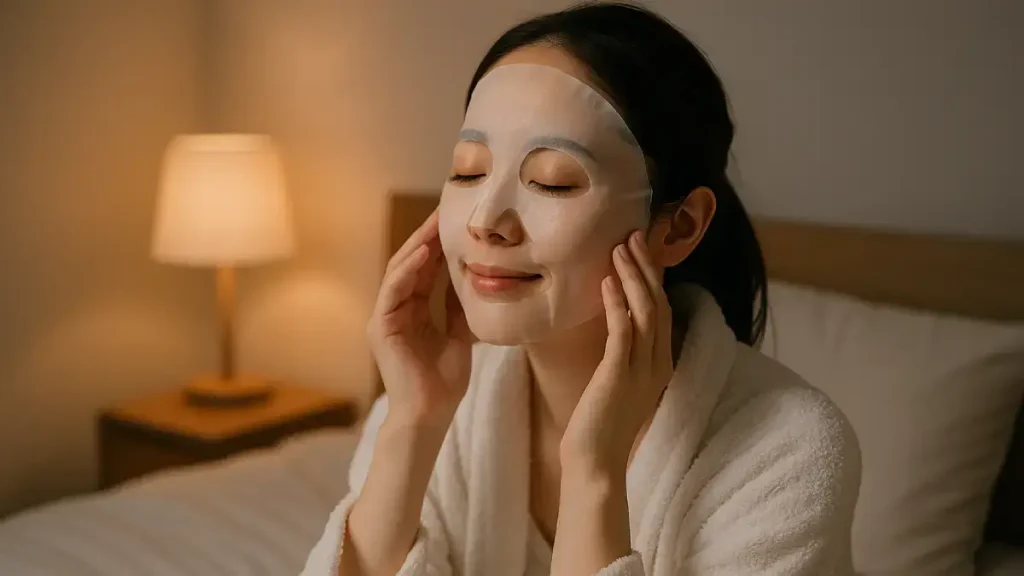 夜のごほうびフェイスパック｜フェイスパックをする女性