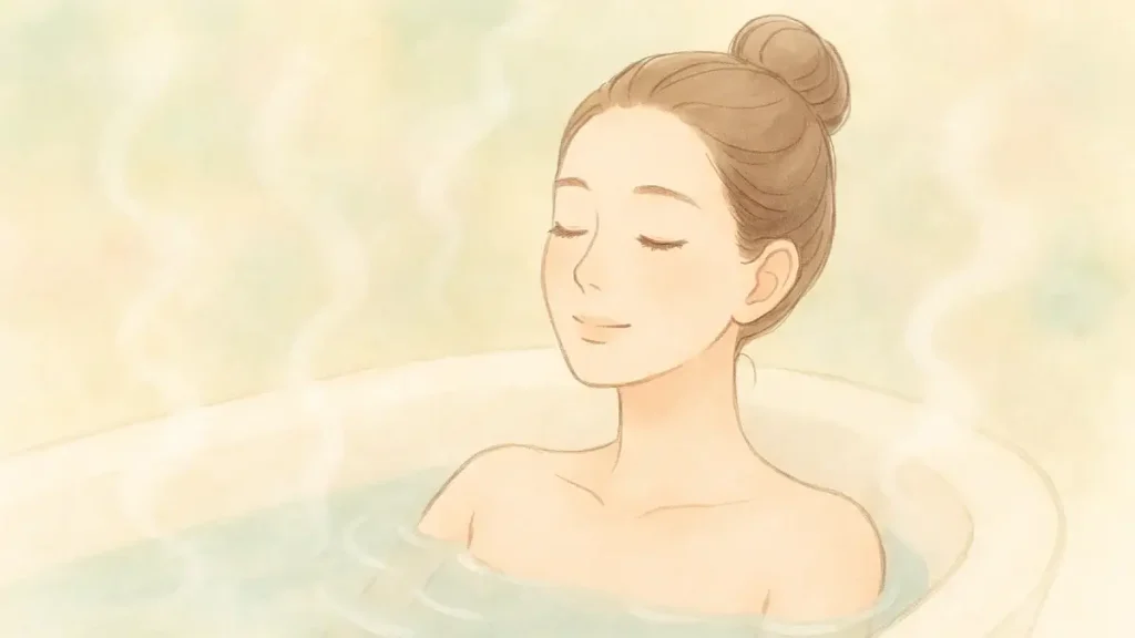 瞑想香浴をしながら湯舟につかる女性