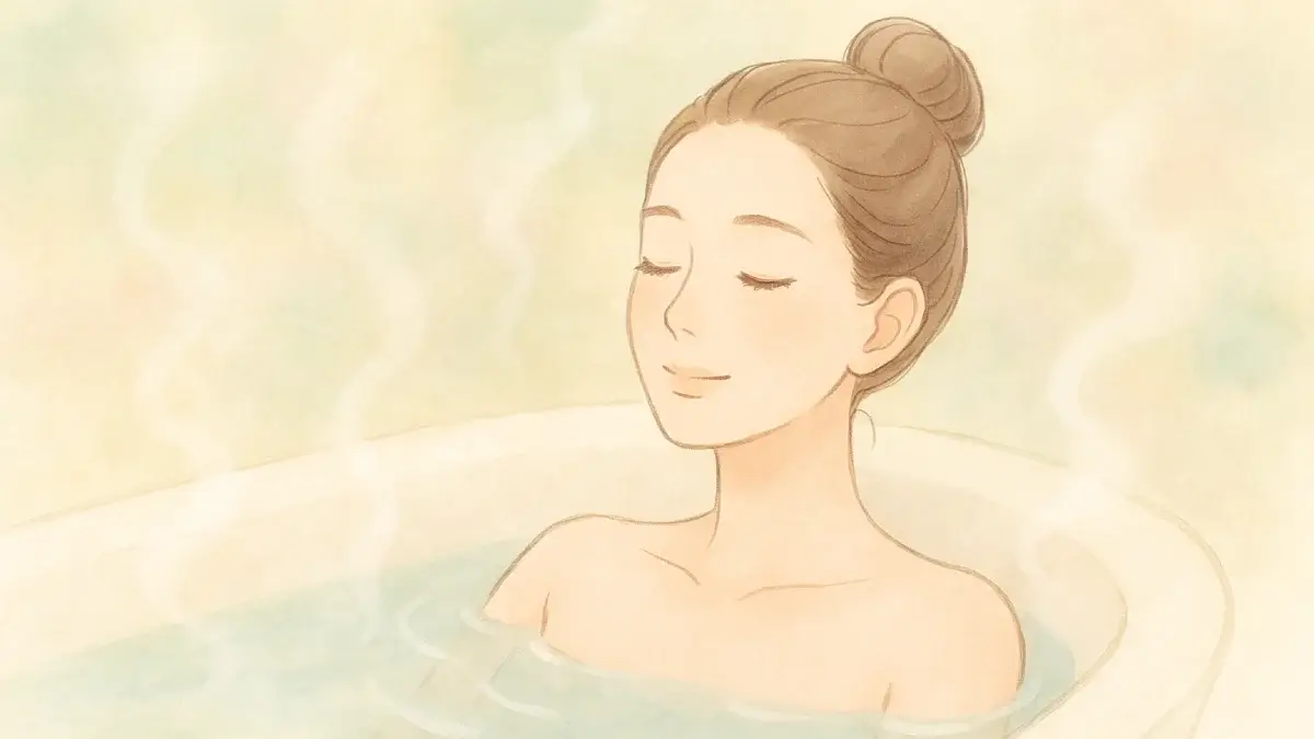 瞑想香浴をしながら湯舟につかる女性