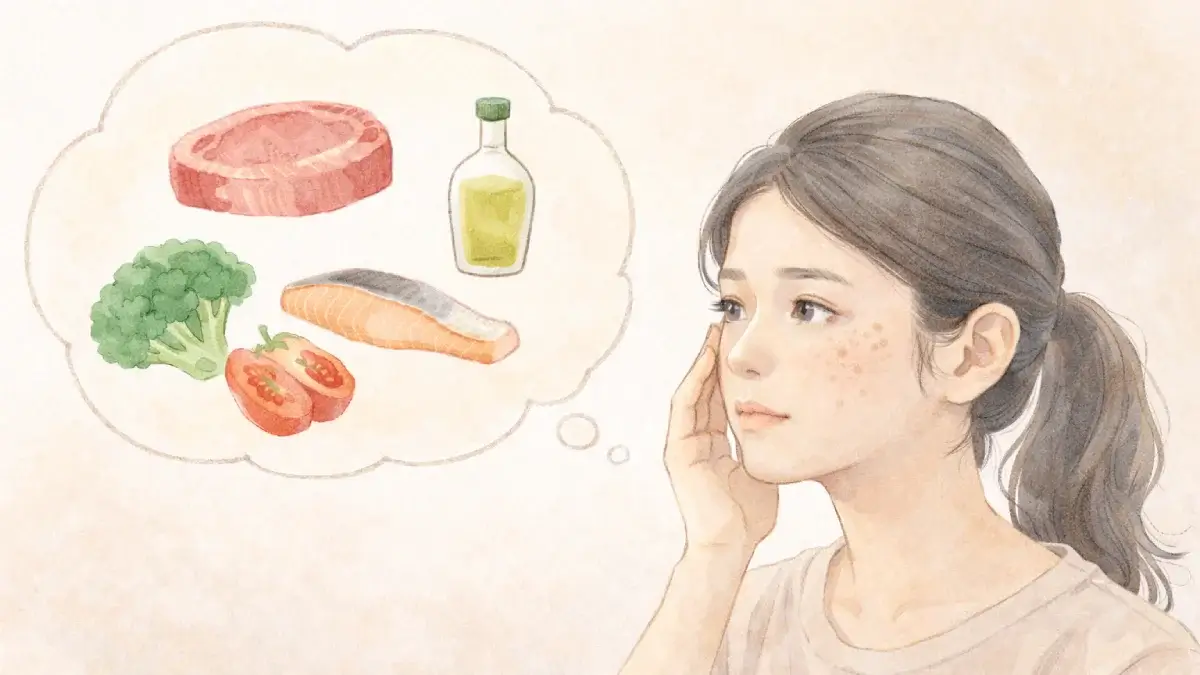 シミのケア方法を考える女性