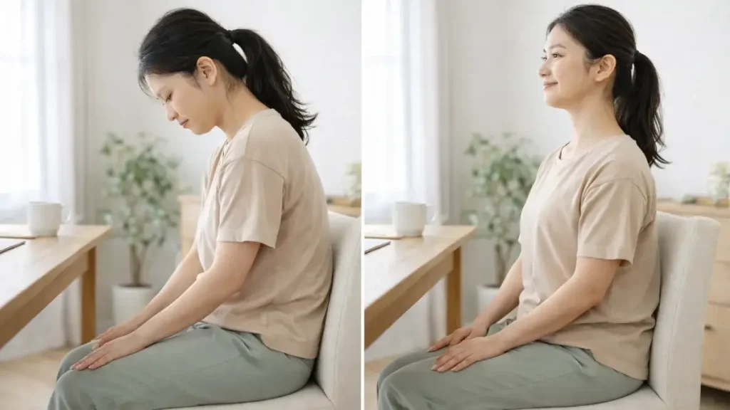 座ったままストレッチをする女性